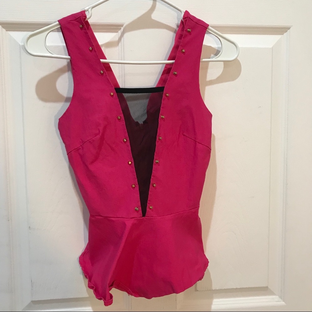 Hot Pink Peplum Top with Gold Studs